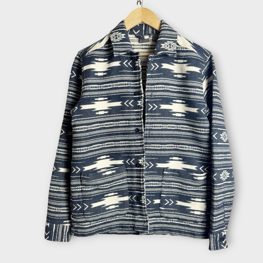 ASOS Women XS Navy Blue Aztec Jacquard Southwestern Jacket Indie Chic Cabincore